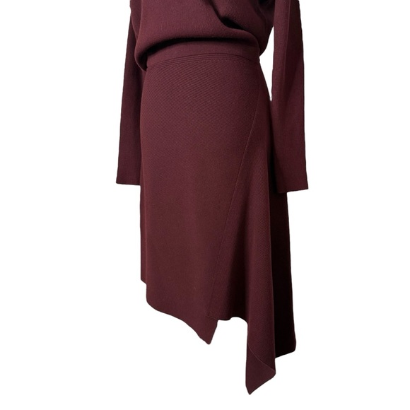 NWT All Saints Suke Midi Asymmetrical Long Sleeve Dress Wine Medium - Picture 6 of 9